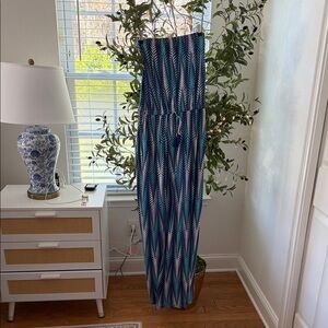 Macbeth Collection by Margaret Josephs Strapless Blue Patterned Dress